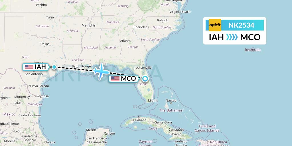 NK2534 Spirit Airlines Flight Map: Houston to Orlando