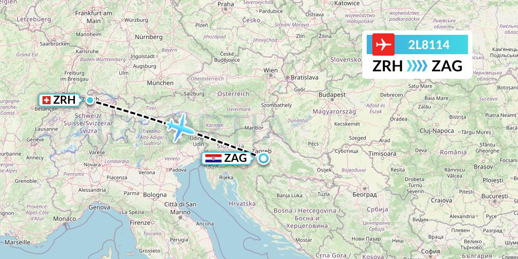 2L8114 Helvetic Airways Flight Map: Zurich to Zagreb