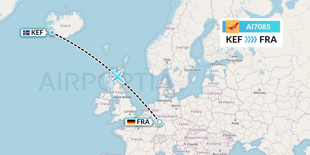 AI7085 Air India Flight Map: Reykjavik to Frankfurt