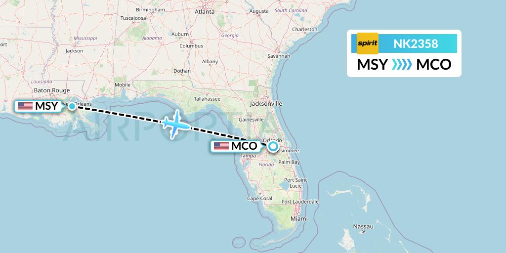 NK2358 Spirit Airlines Flight Map: New Orleans to Orlando