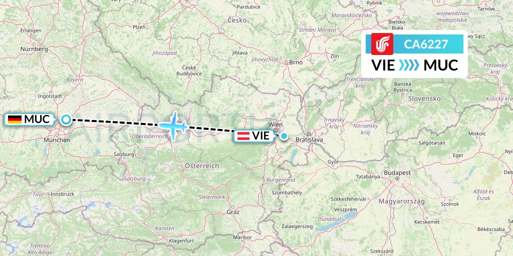 CA6227 Air China Flight Map: Vienna to Munich