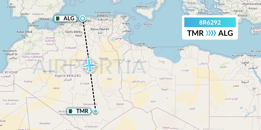 8R6292 Amelia Flight Map: Tamanrasset to Algiers