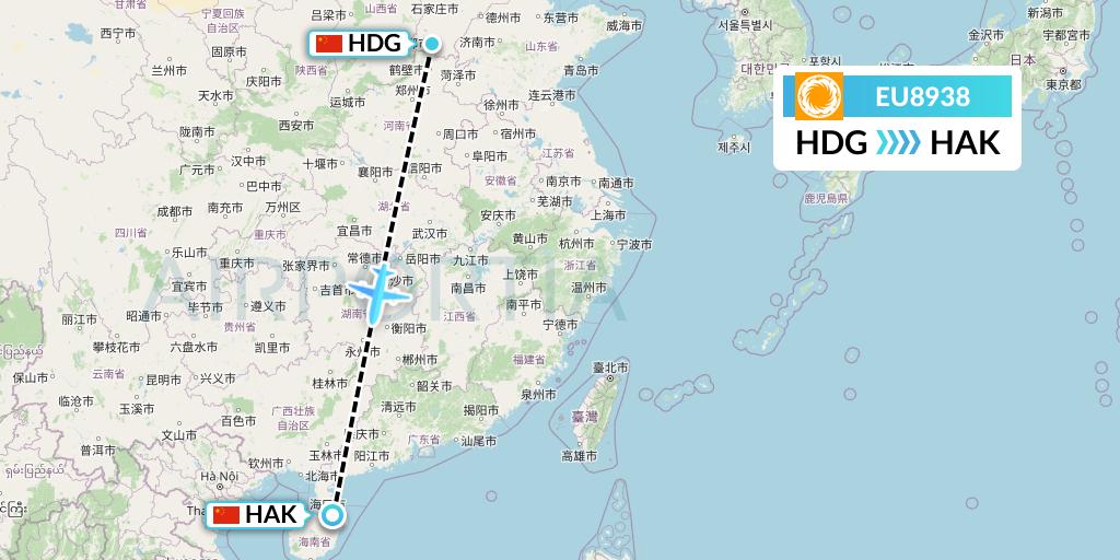 EU8938 Chengdu Airlines Flight Map: Handan to Haikou