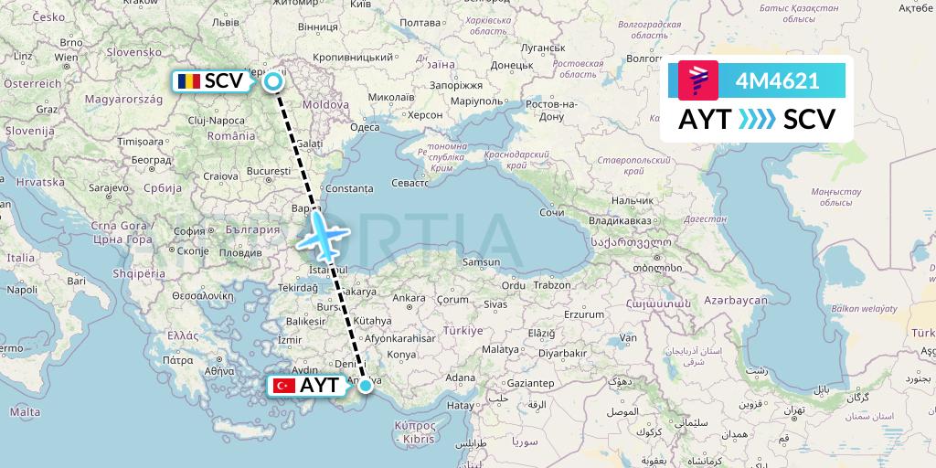 4M4621 LATAM Airlines Argentina Flight Map: Antalya to Suceava