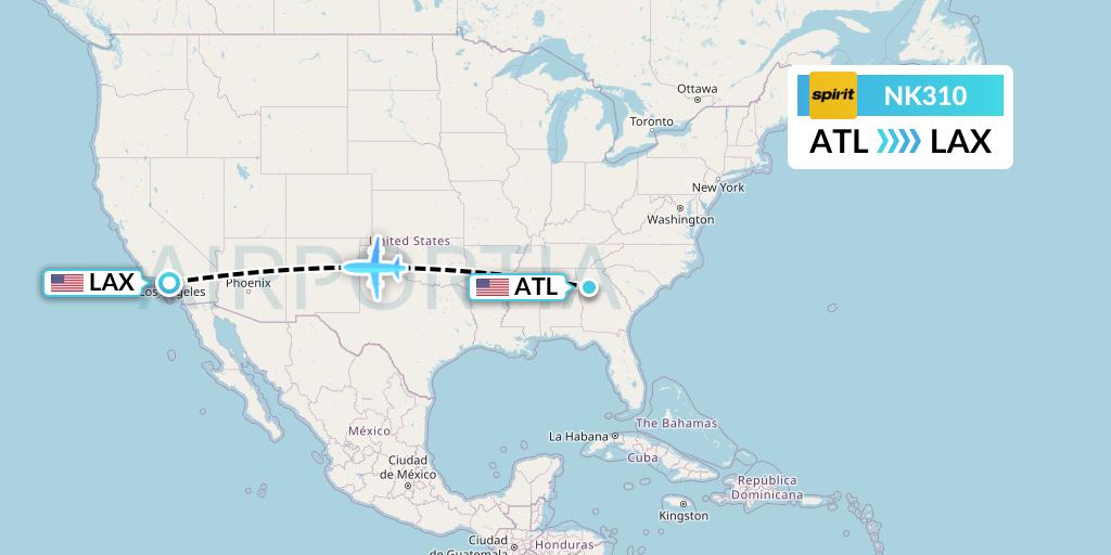 NK310 Spirit Airlines Flight Map: Atlanta to Los Angeles