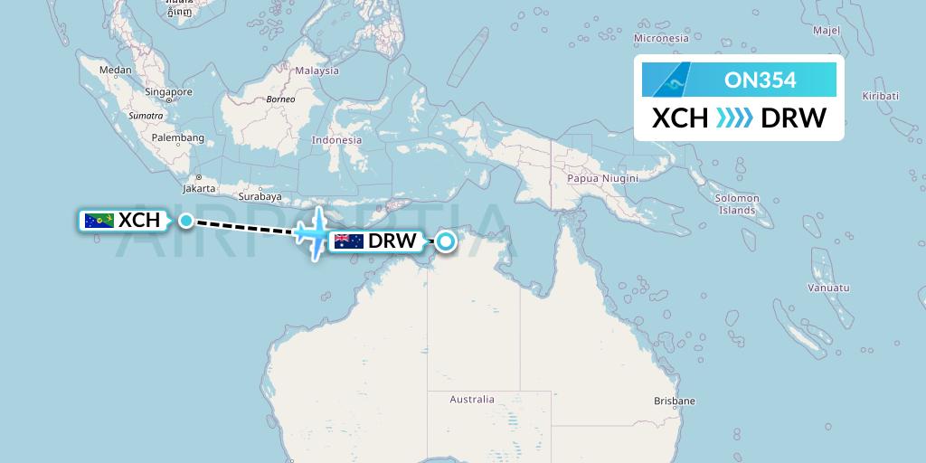 ON354 Nauru Airlines Flight Map: Christmas Island to Darwin