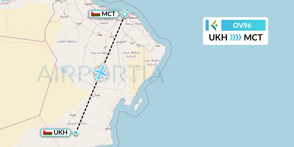 OV96 SalamAir Flight Map: Mukhaizna to Muscat
