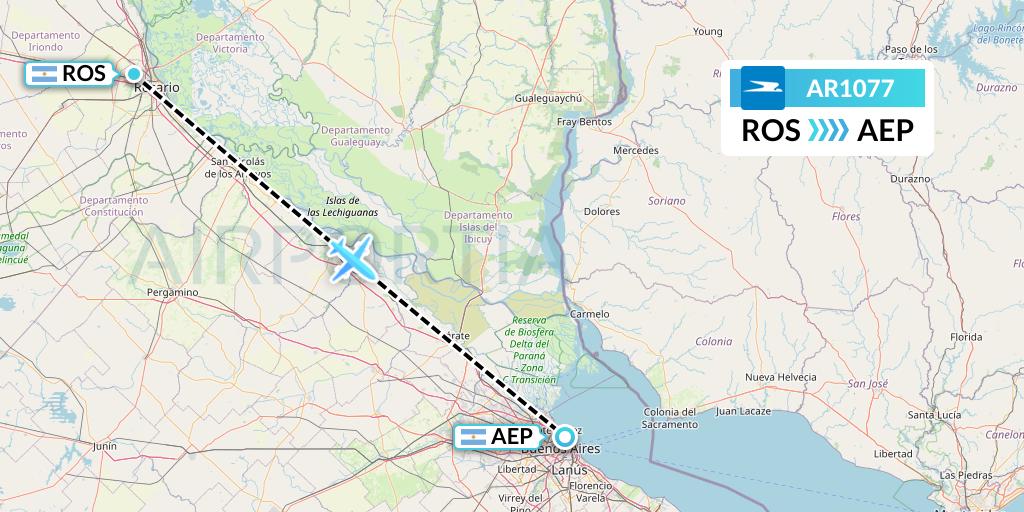 AR1077 Aerolineas Argentinas Flight Map: Rosario to Buenos Aires