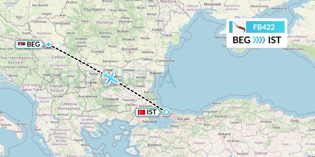 FB422 Bulgaria Air Flight Map: Belgrade to Istanbul