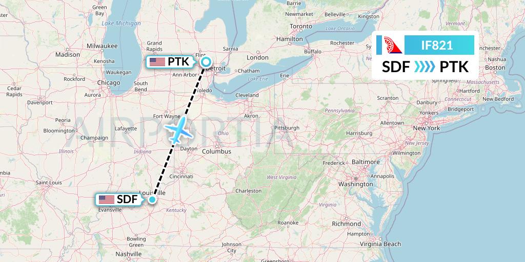 IF821 Fly Baghdad Flight Map: Louisville to Oakland County