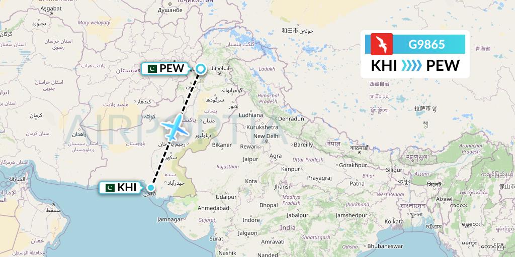 G9865 Air Arabia Flight Map: Karachi to Peshawar