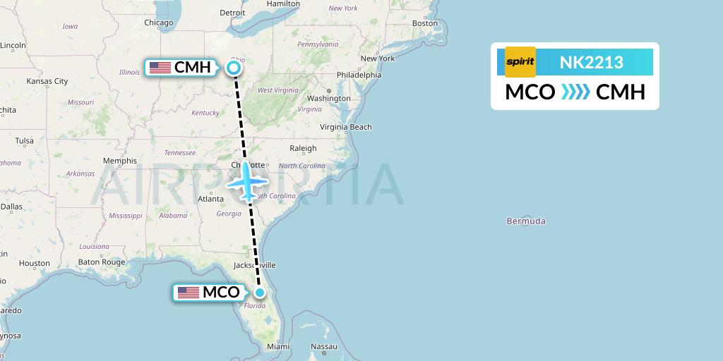 NK2213 Spirit Airlines Flight Map: Orlando to Columbus