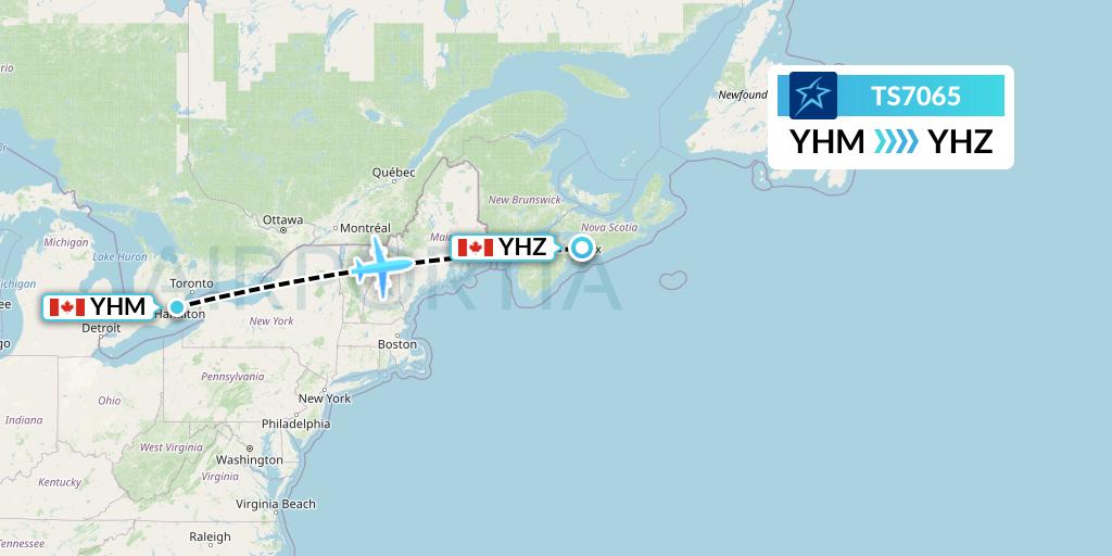 TS7065 Air Transat Flight Map: Hamilton to Halifax
