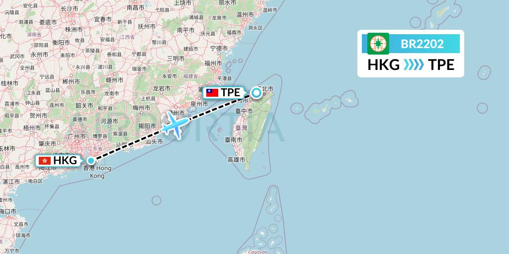 BR2202 EVA Air Flight Map: Hong Kong to Taipei