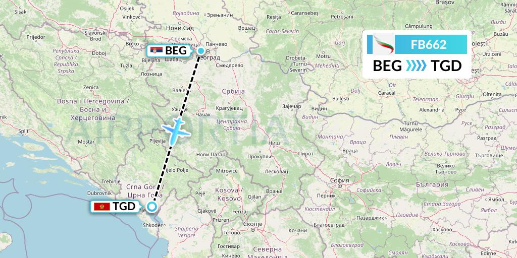 FB662 Bulgaria Air Flight Map: Belgrade to Podgorica