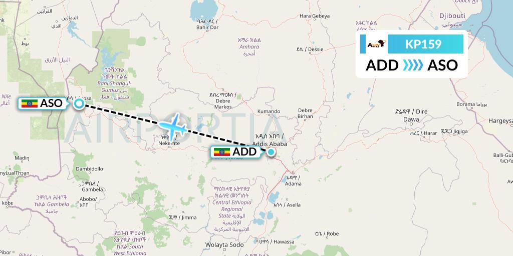 KP159 ASKY Flight Map: Addis Ababa to Asosa