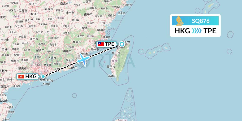 SQ876 Singapore Airlines Flight Map: Hong Kong to Taipei