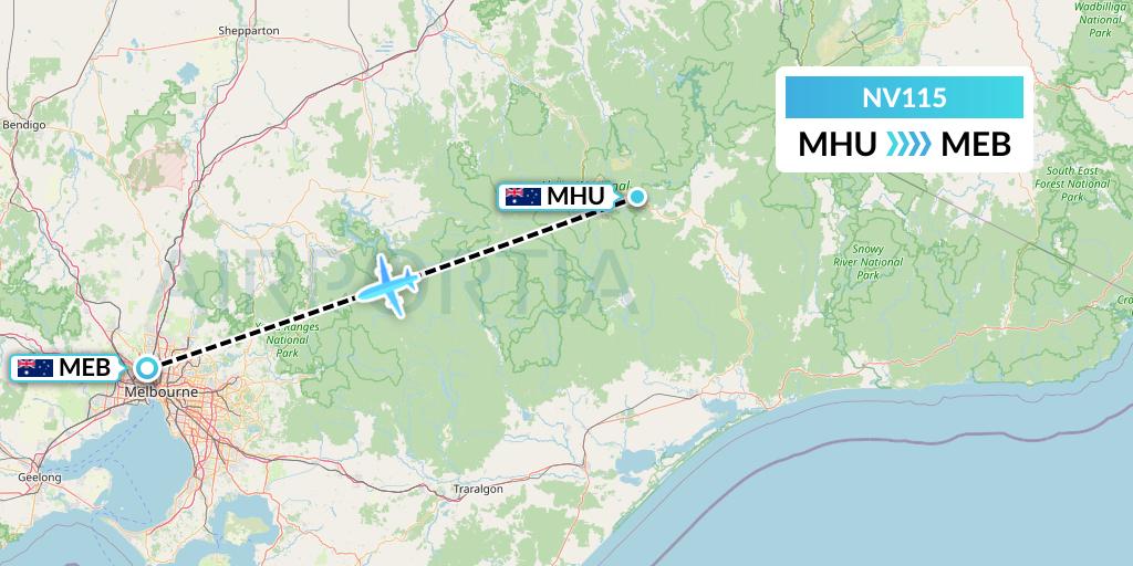 NV115 Naft Airlines Flight Map: Mount Hotham to Essendon