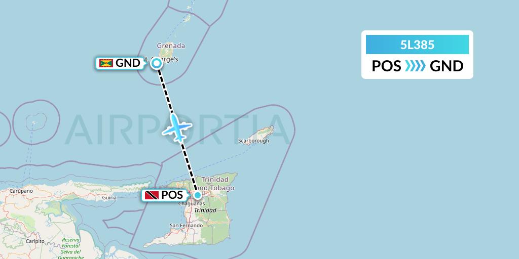 5L385 Fly Salone Airlines Limited Flight Map: Port of Spain to Point Salines