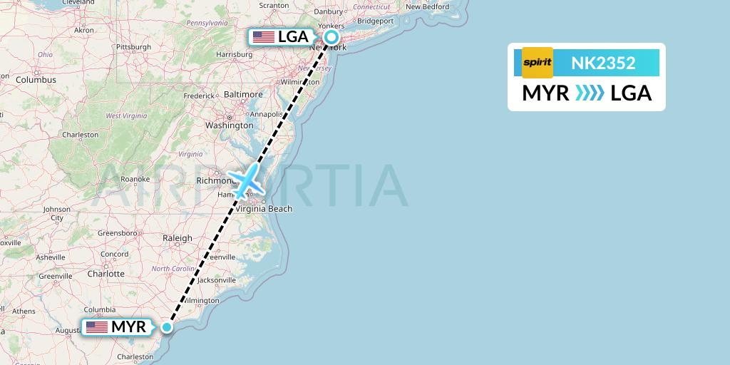 NK2352 Spirit Airlines Flight Map: Myrtle Beach to New York