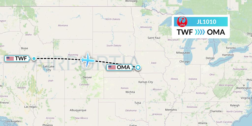 JL1010 Japan Airlines Flight Map: Twin Falls to Omaha