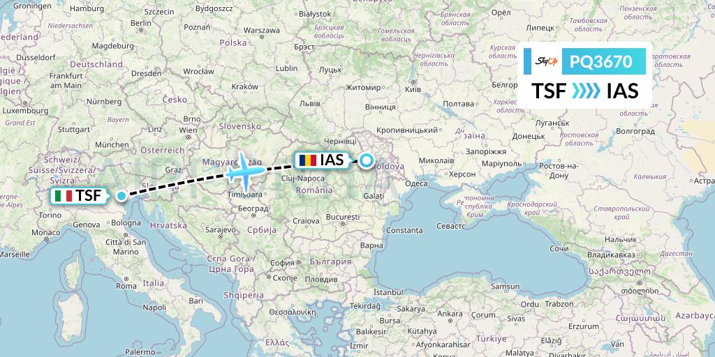 PQ3670 SkyUp Airlines Flight Map: Treviso to Iasi