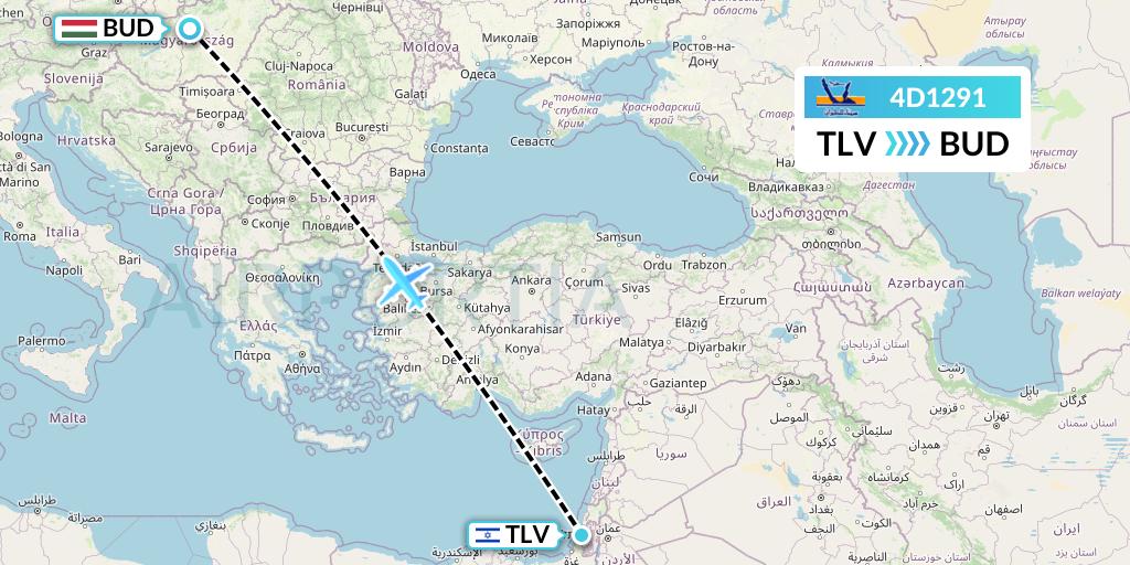 4D1291 Air Sinai Flight Map: Tel Aviv to Budapest