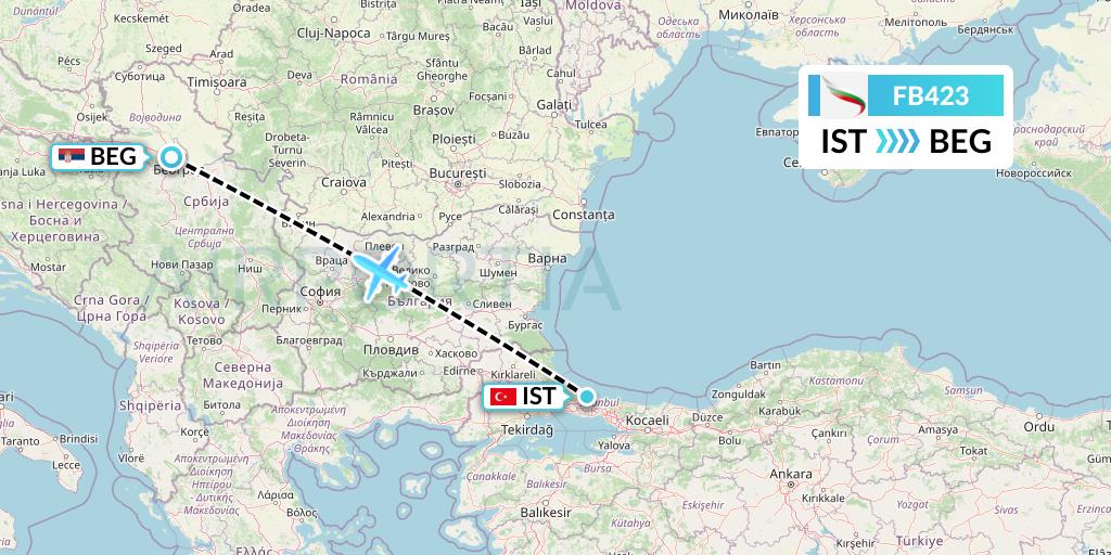 FB423 Bulgaria Air Flight Map: Istanbul to Belgrade