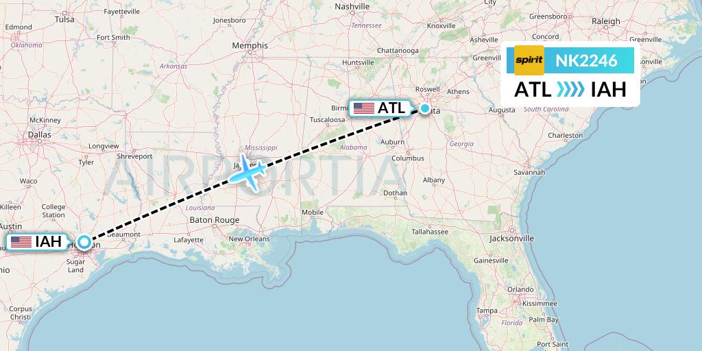 NK2246 Spirit Airlines Flight Map: Atlanta to Houston