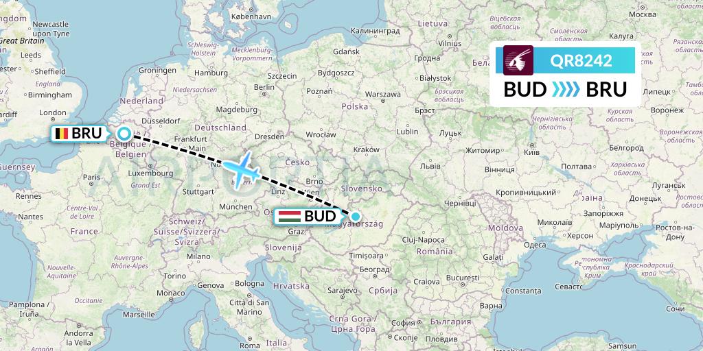 QR8242 Qatar Airways Flight Map: Budapest to Brussels