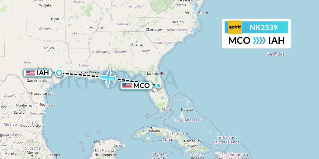 NK2539 Spirit Airlines Flight Map: Orlando to Houston
