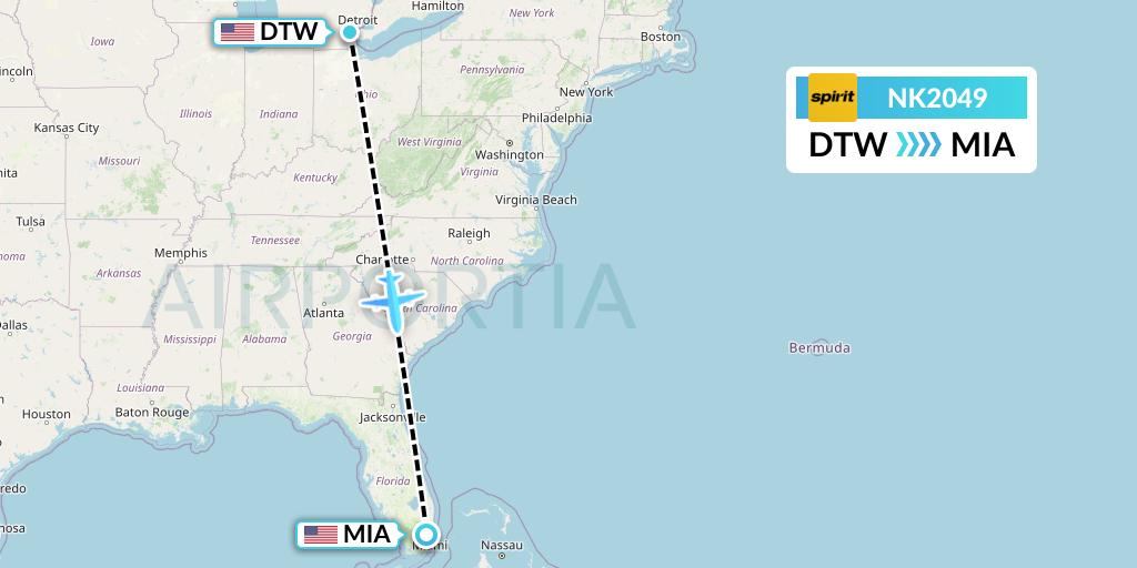 NK2049 Spirit Airlines Flight Map: Detroit to Miami