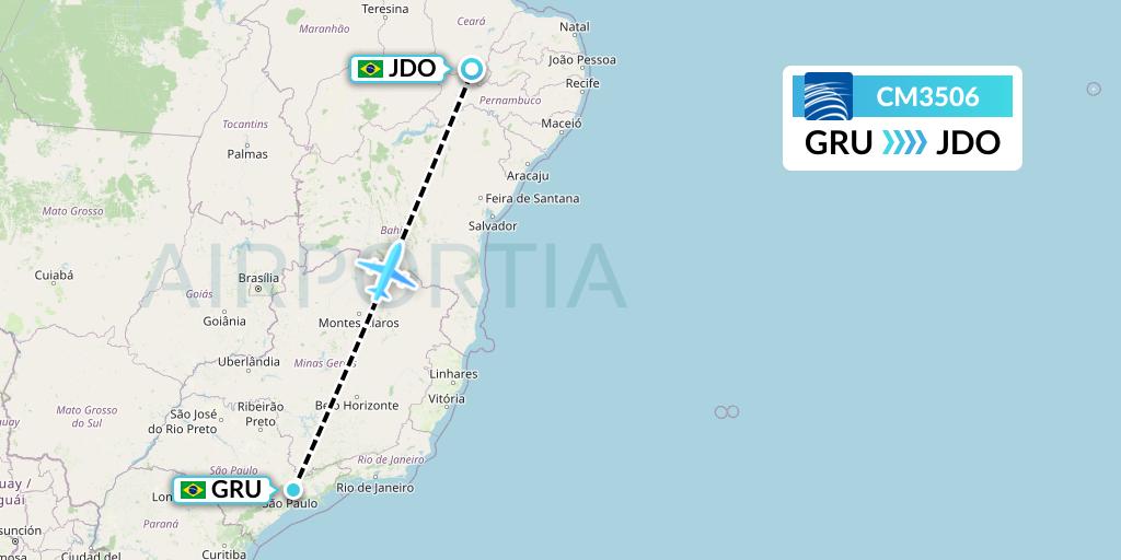 CM3506 Copa Airlines Flight Map: Sao Paulo to Juazeiro Do Norte