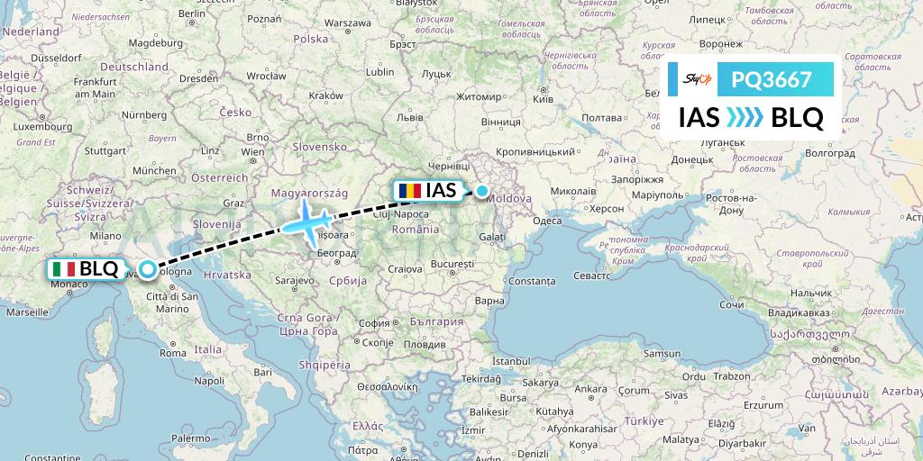 PQ3667 SkyUp Airlines Flight Map: Iasi to Bologna
