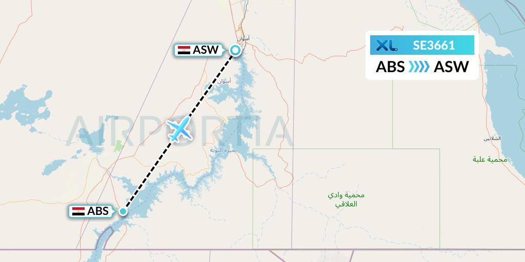 SE3661 XL Airways France Flight Map: Abu Simbel to Aswan