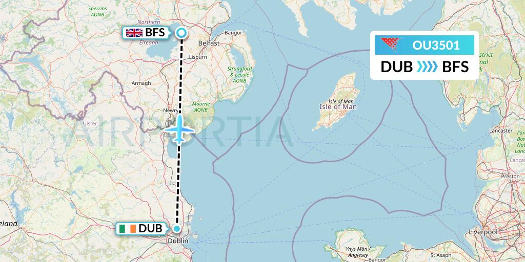 OU3501 Croatia Airlines Flight Map: Dublin to Belfast