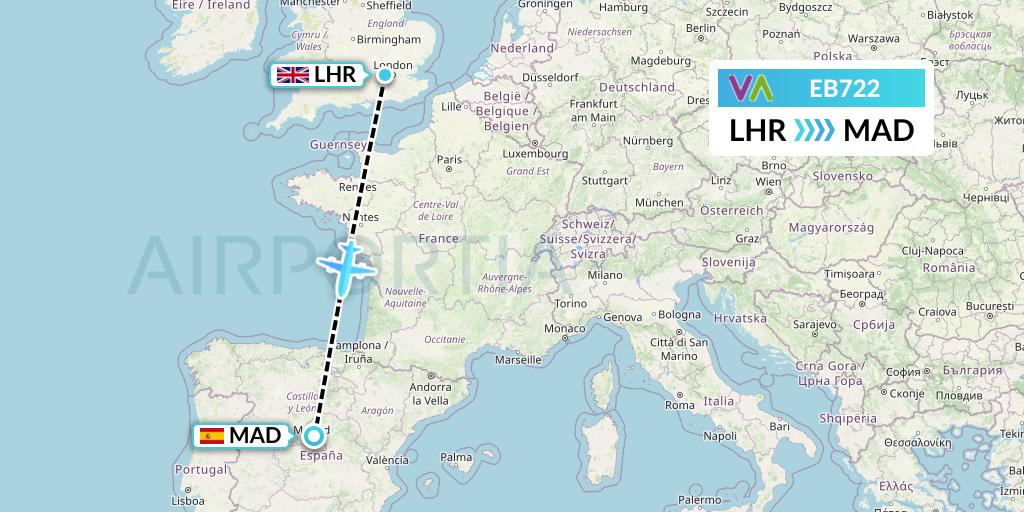 EB722 Wamos Air Flight Map: London to Madrid