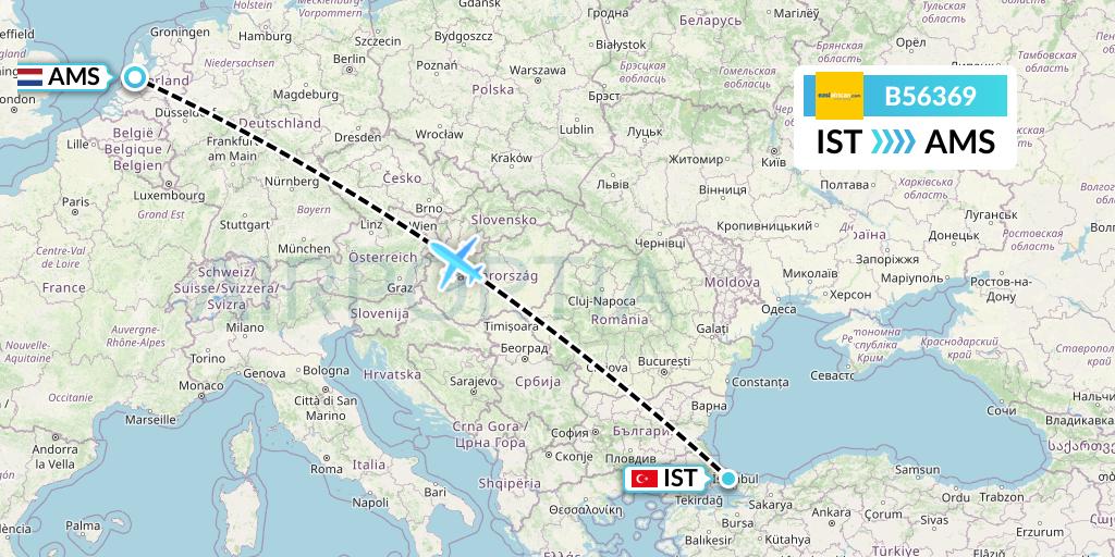 B56369 Fly SAX Flight Map: Istanbul to Amsterdam