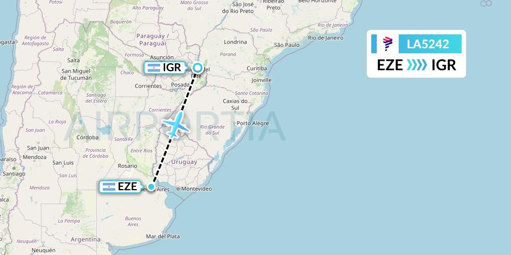 LA5242 LAN Airlines Flight Map: Buenos Aires to Puerto Iguazu