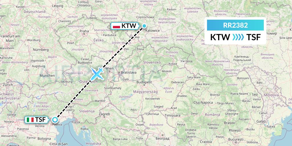 RR2382 Royal Air Force Flight Map: Katowice to Treviso