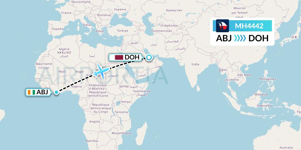 MH4442 Malaysia Airlines Flight Map: Abidjan to Doha