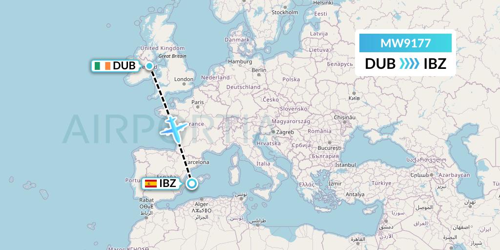 MW9177 Mokulele Flight Service Flight Map: Dublin to Ibiza