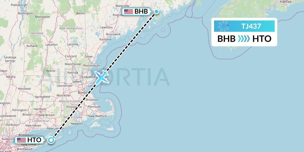 TJ437 Tradewind Aviation Flight Map: Bar Harbor to East Hampton