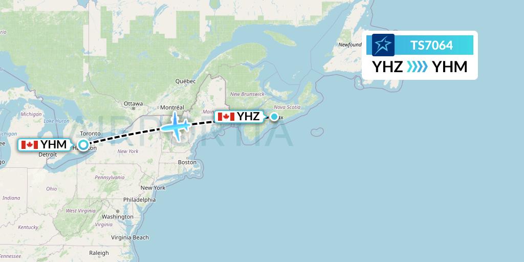 TS7064 Air Transat Flight Map: Halifax to Hamilton