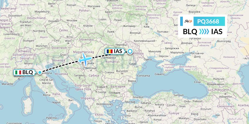 PQ3668 SkyUp Airlines Flight Map: Bologna to Iasi
