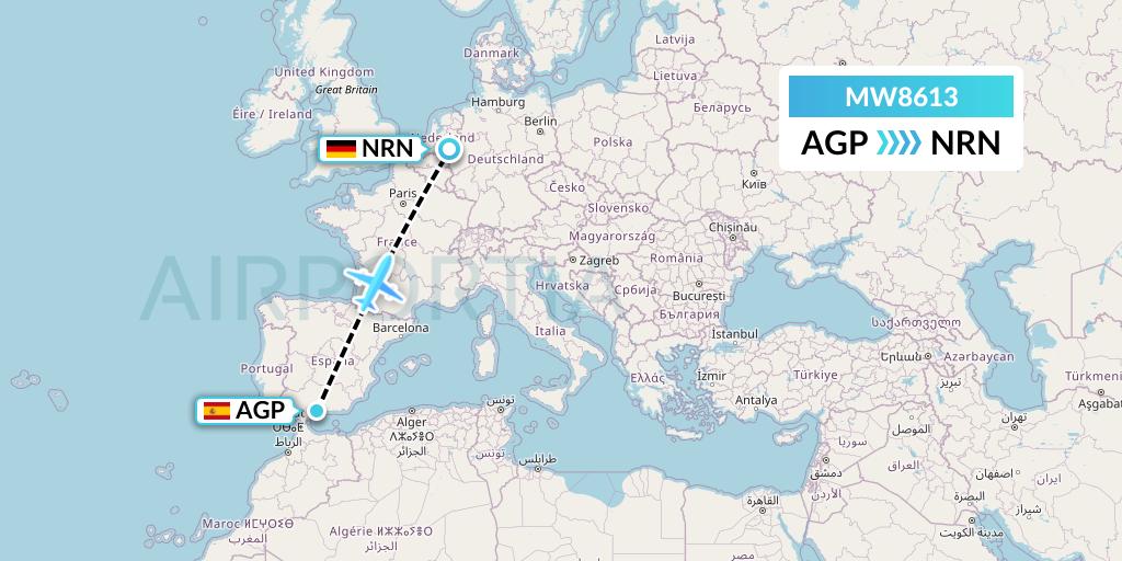 MW8613 Mokulele Flight Service Flight Map: Malaga to Weeze