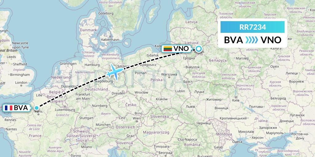 RR7234 Royal Air Force Flight Map: Paris to Vilnius