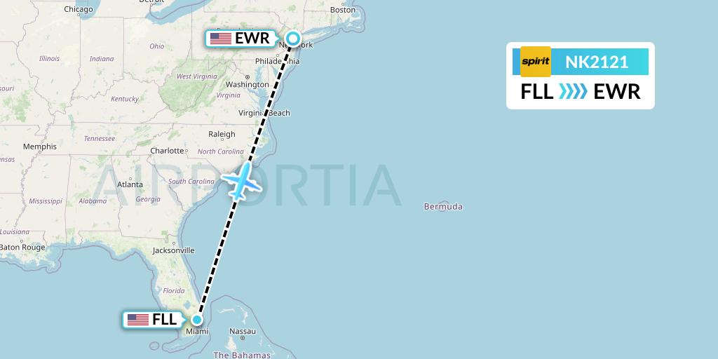 NK2121 Spirit Airlines Flight Map: Fort Lauderdale to New York