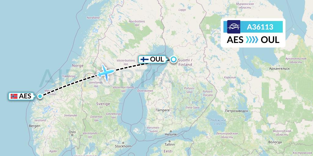 A36113 Aegean Airlines Flight Map: Alesund to Oulu