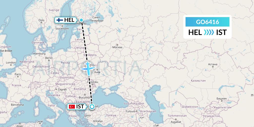 GO6416 ULS Airlines Cargo Flight Map: Helsinki to Istanbul